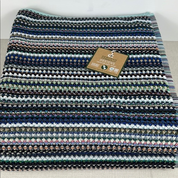 Deborah Connolly Bath Towel Set Striped Blue and Green 100% Cotton 2 Pc Set NEW - Picture 2 of 7